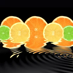 Papier Peint photo Tranches de fruits Orange, citron vert et citron abstrait