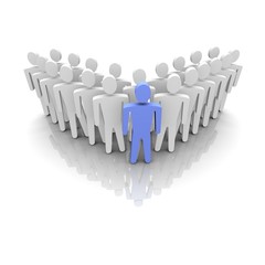 Leader and his team. 3D rendered image with reflection.