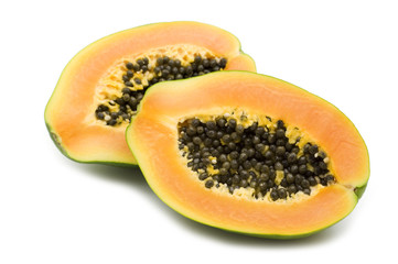 slice fresh papaya on white background