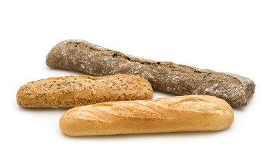 three baguette on white background