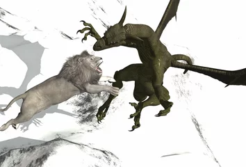 Photo sur Plexiglas Dragons dragon vs lion blanc parfait pour un projet photoshop