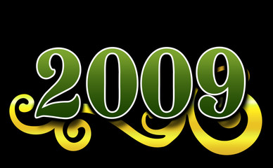 A blue 2009 banner decorative element