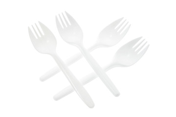 Arrangement of Plastic Forks on White Background