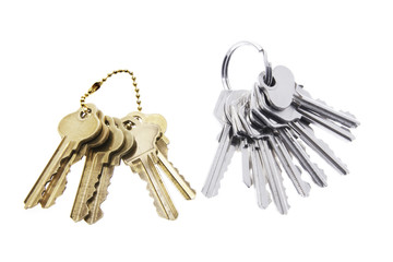 Bunches of Keys on White Background