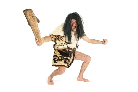 Homme pr&eacute;historique avec gourdin