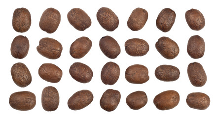 Coffee beans closeup isolated on white background
