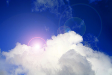 Obraz na płótnie Canvas Blue sky with clouds and sun rays