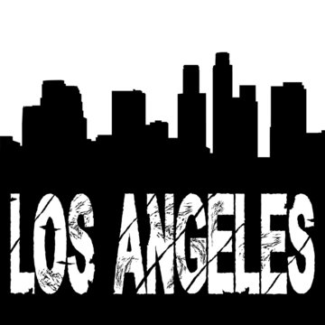 grunge Los Angeles text with skyline illustration