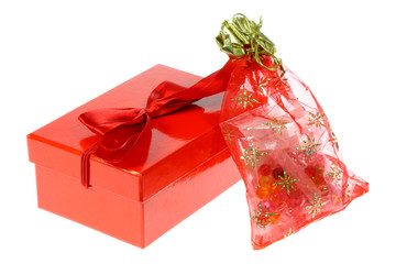Gift box and bag on white.