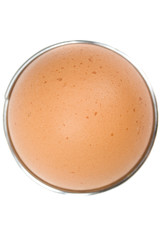 brown egg in an eggcup on white background