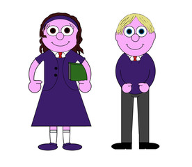 School Children Cartoon - Isolated on white