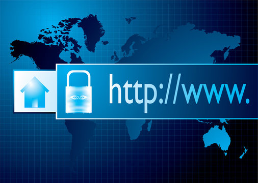Secure illustrated web search with blue background grid