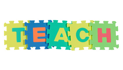 Alphabet blocks forming the word TEACH isolated on white