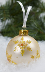 Gold & White Glass Christmas Ornament