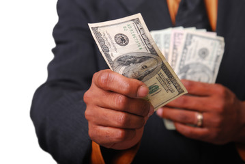 African-American male hands holding American currency