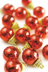 Red christmas balls on white