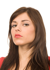 Fototapeta premium pretty woman in red dress on a white background