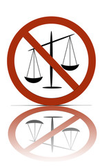 a no justice allowed symbol, over white with reflections.