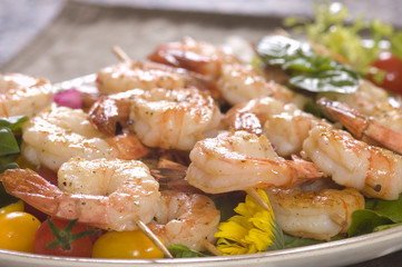 Shrimp lunch on a skewer,