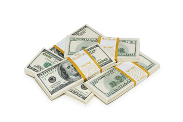 Ten thousand dollar stacks on the white