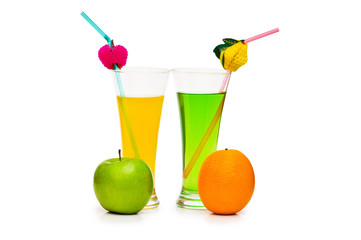 Orange and apple cocktail isolated on the white background