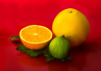 Diverse fruits,on red background