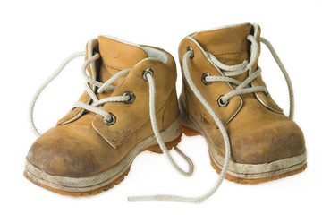 yellow child shoe on white background