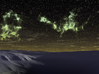 The night sky. Dark snowdrifts. An illustration