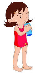 cute illustration of a girl in swim suit drinking