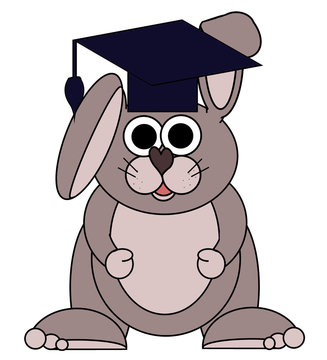 Graduating Bunny Cartoon - Isolated on white