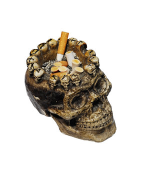 Ashtray with cigars isolated on white background.