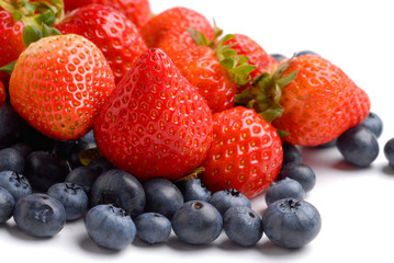 Close image of strawberry and blueberry