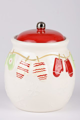 Christmas cookie jar isolated on a light background