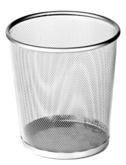 Empty wire metal bin on white background