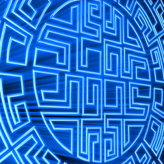3d render round labyrinth with blue light