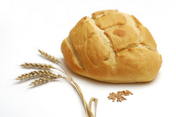 Bread, wheat and seeds studio isolated on white background