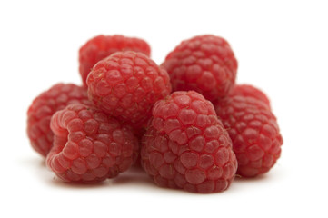 fresh raspberries on white background