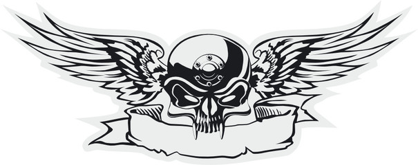 Vector skull with wings at gray basis