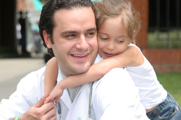Fototapeta premium Little girl with her doctor