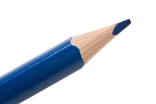 One blue pencil on a over white background