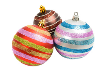 Three balls of christmas on a over white background