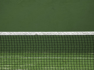 Net of paddle court on green wall background.
