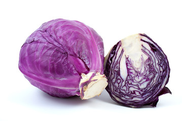 Violet cabbage and half isolated on the white background