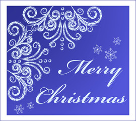 Christmas  card with frozen window swirls and snowflakes