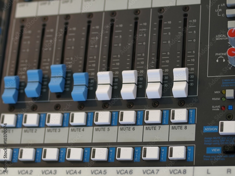 Wall mural detail of an audio mixing board