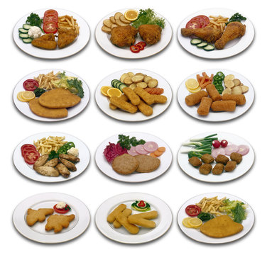 Nine different chicken menu isolated with clipping path