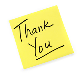 Yellow Post-it note with Thank You message.