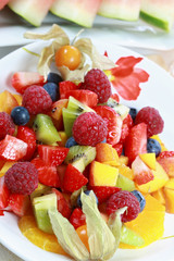 Delicious fruit salad with fresh fruits and low calorie