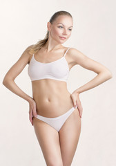 Fototapeta premium picture of lovely woman in white underwear