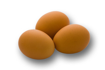 Three eggs on white background